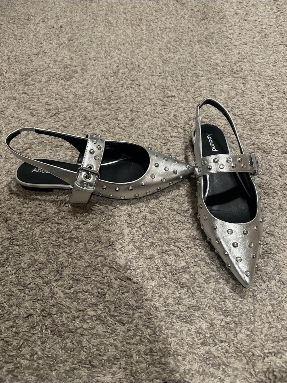 Abound Metallic Silver Studded Pointed Slingback Flats
